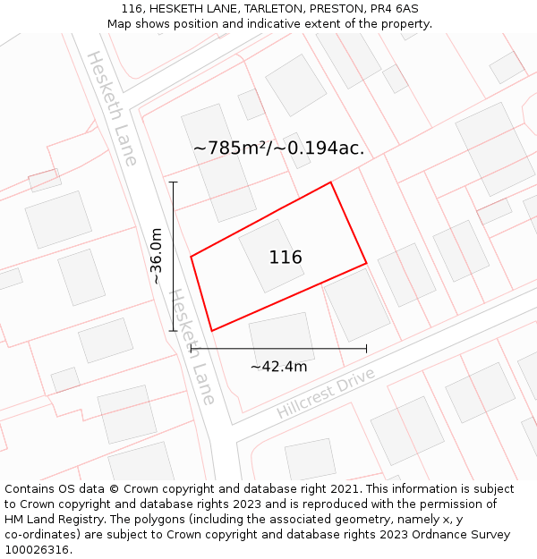 116, HESKETH LANE, TARLETON, PRESTON, PR4 6AS: Plot and title map