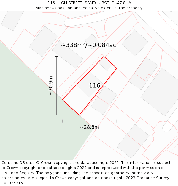 116, HIGH STREET, SANDHURST, GU47 8HA: Plot and title map