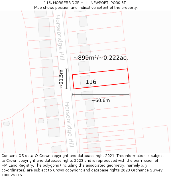 116, HORSEBRIDGE HILL, NEWPORT, PO30 5TL: Plot and title map