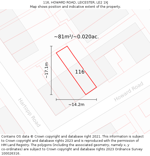 116, HOWARD ROAD, LEICESTER, LE2 1XJ: Plot and title map