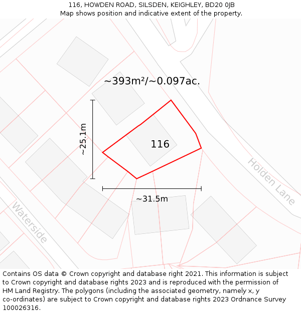 116, HOWDEN ROAD, SILSDEN, KEIGHLEY, BD20 0JB: Plot and title map