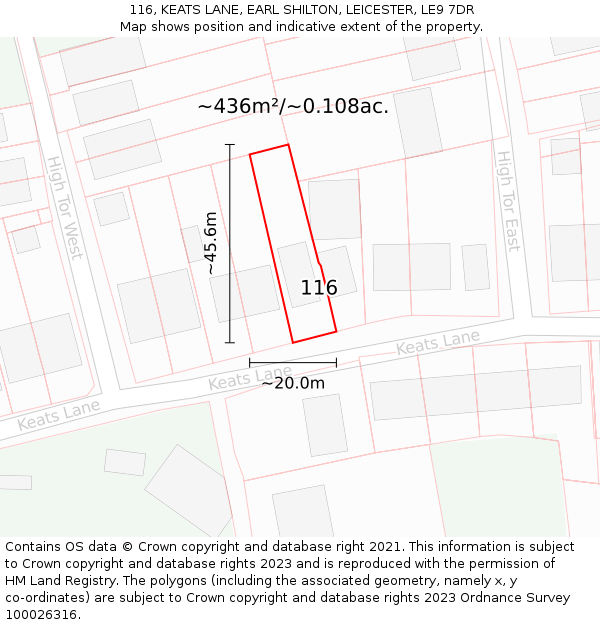 116, KEATS LANE, EARL SHILTON, LEICESTER, LE9 7DR: Plot and title map