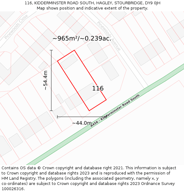 116, KIDDERMINSTER ROAD SOUTH, HAGLEY, STOURBRIDGE, DY9 0JH: Plot and title map