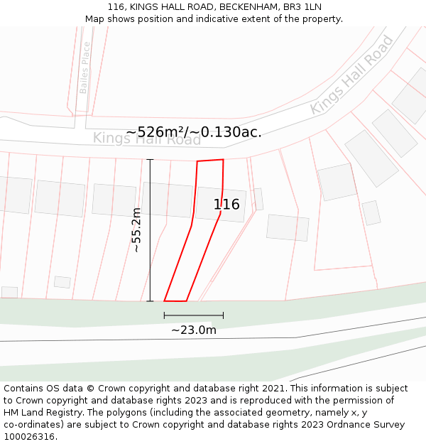 116, KINGS HALL ROAD, BECKENHAM, BR3 1LN: Plot and title map