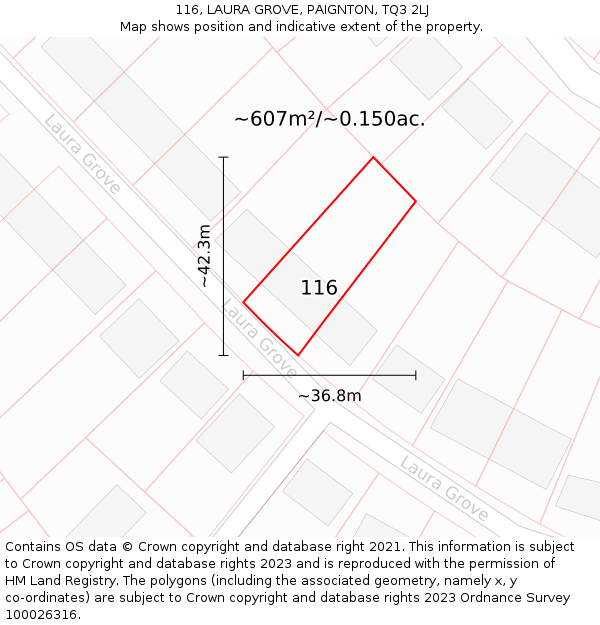 116, LAURA GROVE, PAIGNTON, TQ3 2LJ: Plot and title map
