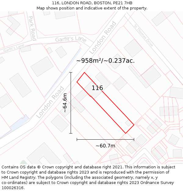 116, LONDON ROAD, BOSTON, PE21 7HB: Plot and title map