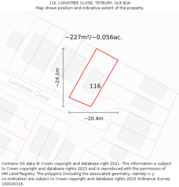 116, LONGTREE CLOSE, TETBURY, GL8 8LW: Plot and title map