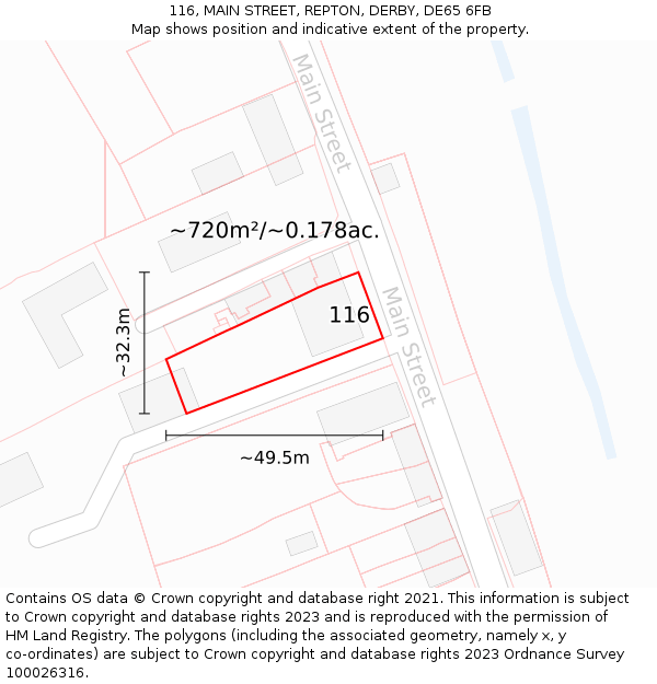 116, MAIN STREET, REPTON, DERBY, DE65 6FB: Plot and title map