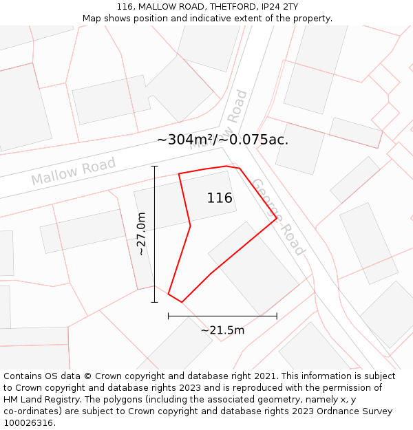 116, MALLOW ROAD, THETFORD, IP24 2TY: Plot and title map
