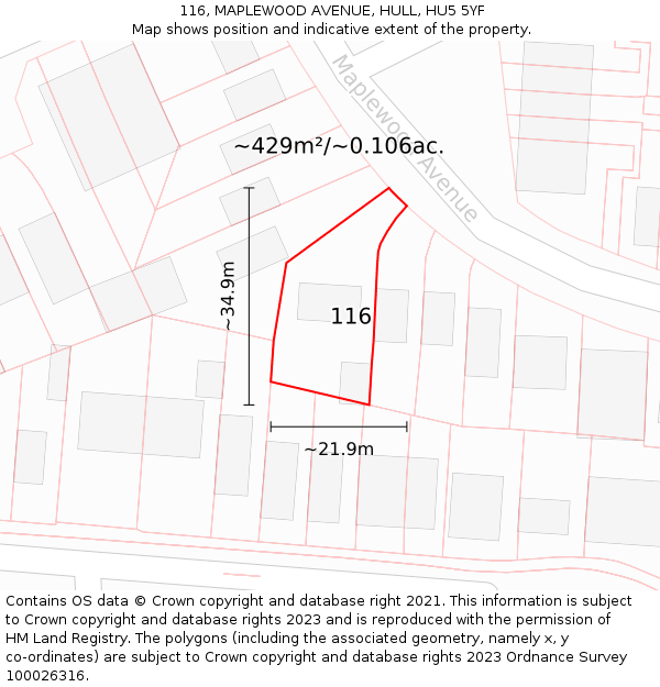 116, MAPLEWOOD AVENUE, HULL, HU5 5YF: Plot and title map