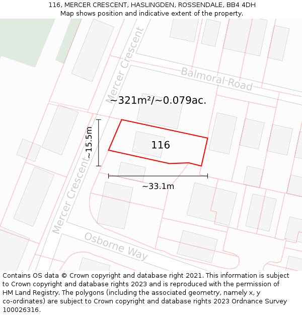 116, MERCER CRESCENT, HASLINGDEN, ROSSENDALE, BB4 4DH: Plot and title map