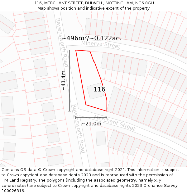 116, MERCHANT STREET, BULWELL, NOTTINGHAM, NG6 8GU: Plot and title map