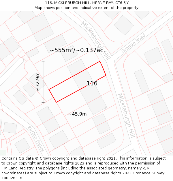116, MICKLEBURGH HILL, HERNE BAY, CT6 6JY: Plot and title map