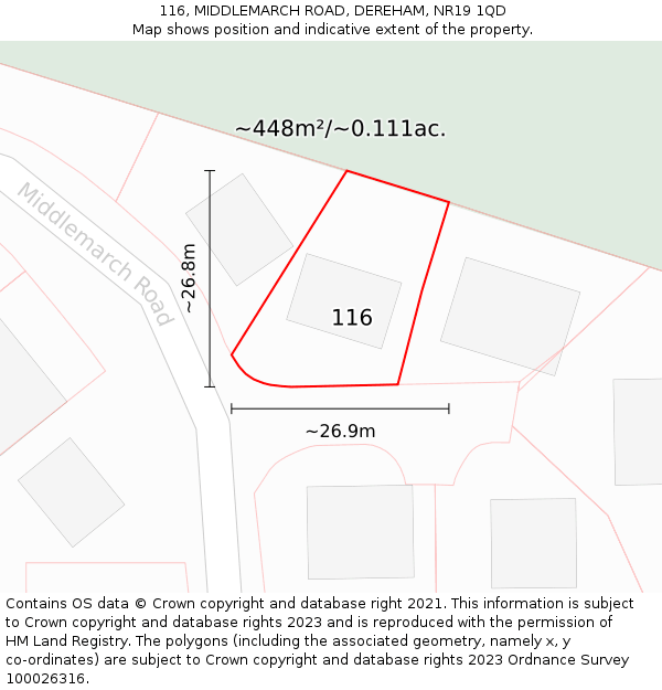 116, MIDDLEMARCH ROAD, DEREHAM, NR19 1QD: Plot and title map