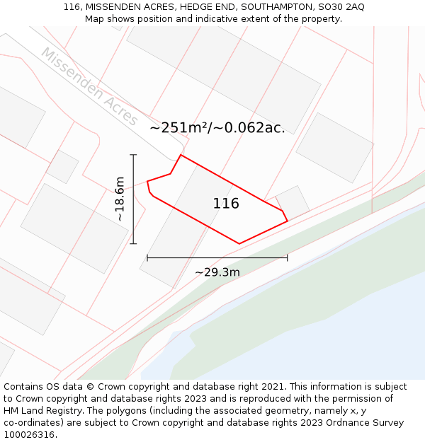 116, MISSENDEN ACRES, HEDGE END, SOUTHAMPTON, SO30 2AQ: Plot and title map