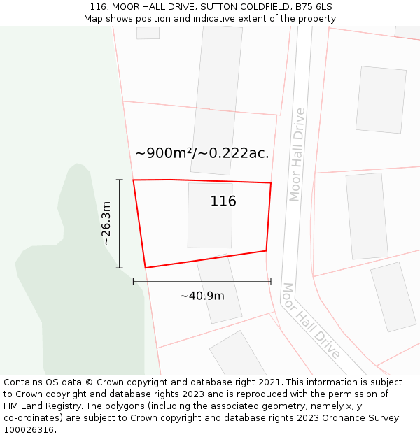 116, MOOR HALL DRIVE, SUTTON COLDFIELD, B75 6LS: Plot and title map