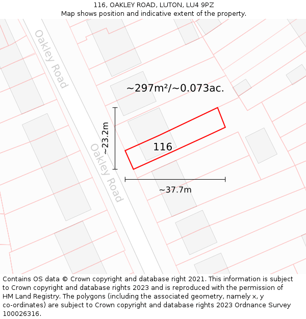 116, OAKLEY ROAD, LUTON, LU4 9PZ: Plot and title map