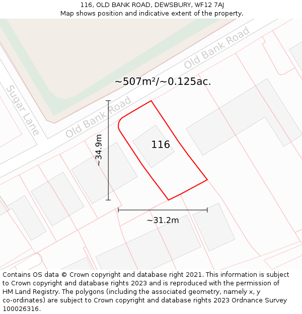 116, OLD BANK ROAD, DEWSBURY, WF12 7AJ: Plot and title map