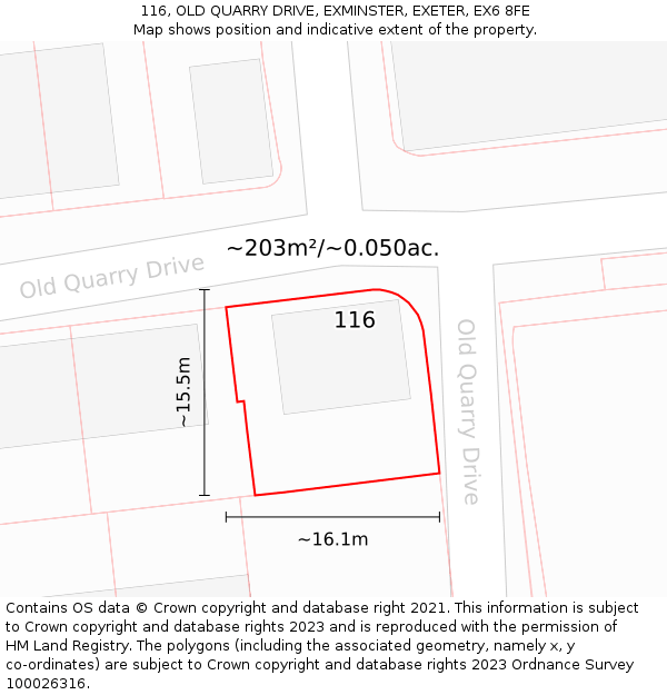 116, OLD QUARRY DRIVE, EXMINSTER, EXETER, EX6 8FE: Plot and title map
