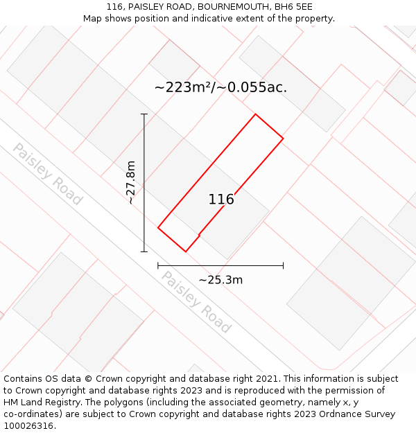 116, PAISLEY ROAD, BOURNEMOUTH, BH6 5EE: Plot and title map
