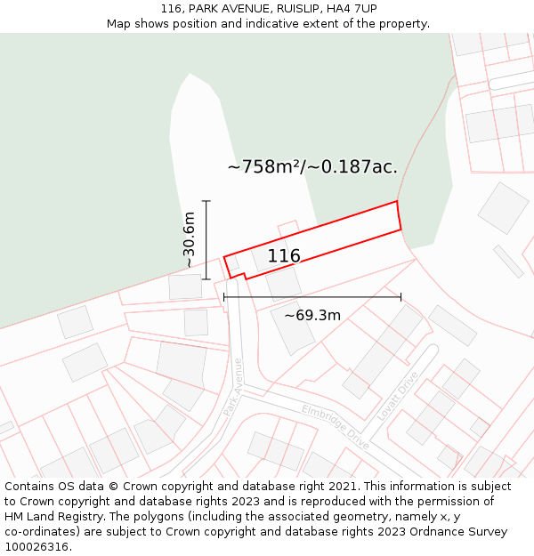 116, PARK AVENUE, RUISLIP, HA4 7UP: Plot and title map
