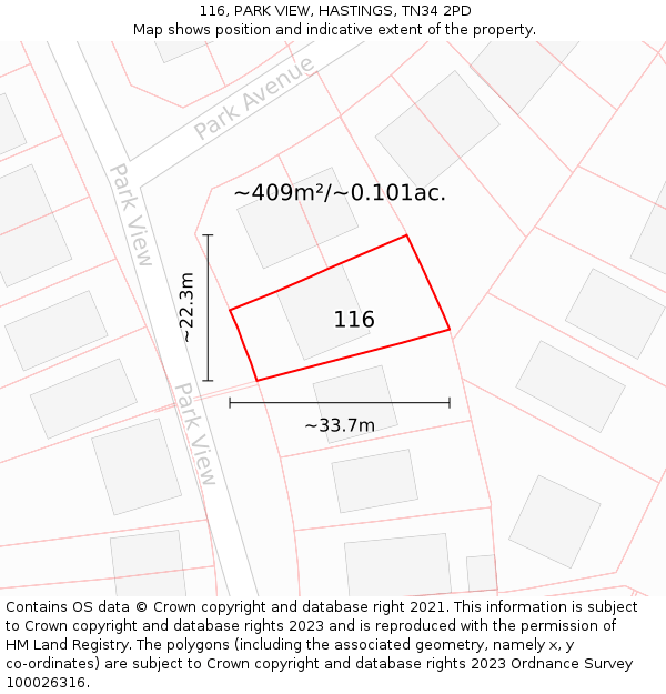 116, PARK VIEW, HASTINGS, TN34 2PD: Plot and title map
