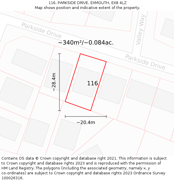 116, PARKSIDE DRIVE, EXMOUTH, EX8 4LZ: Plot and title map