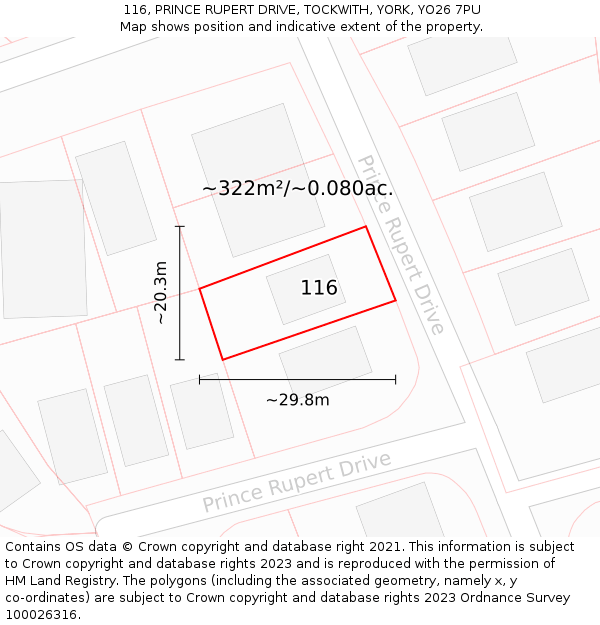 116, PRINCE RUPERT DRIVE, TOCKWITH, YORK, YO26 7PU: Plot and title map