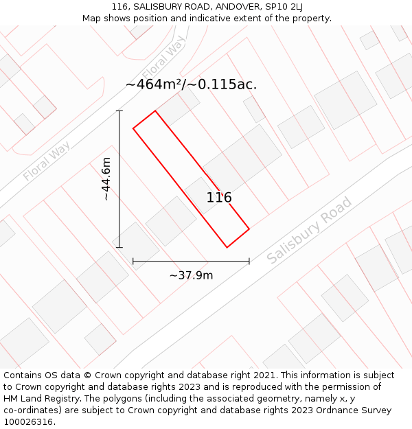 116, SALISBURY ROAD, ANDOVER, SP10 2LJ: Plot and title map