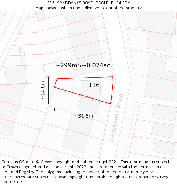 116, SANDBANKS ROAD, POOLE, BH14 8DA: Plot and title map