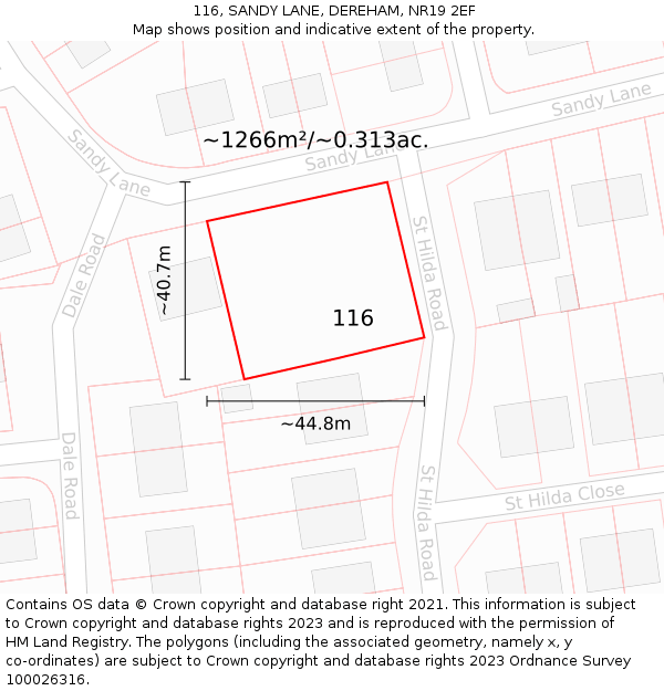 116, SANDY LANE, DEREHAM, NR19 2EF: Plot and title map