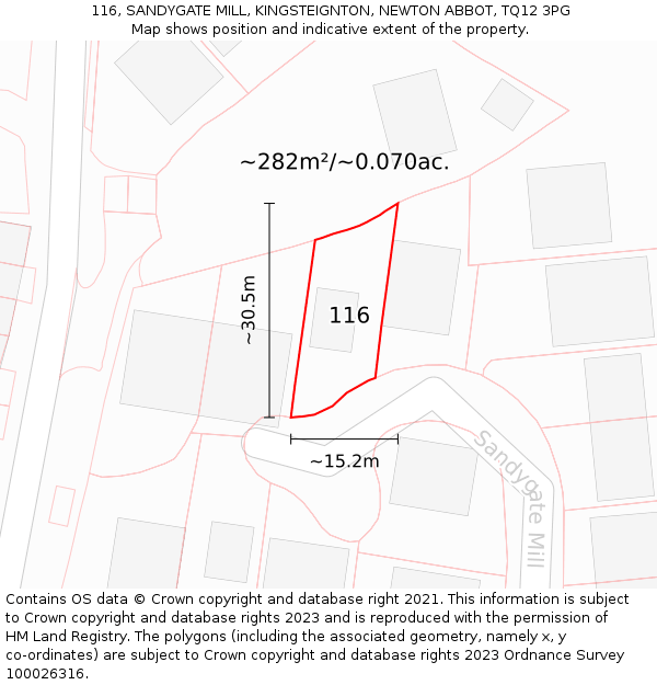 116, SANDYGATE MILL, KINGSTEIGNTON, NEWTON ABBOT, TQ12 3PG: Plot and title map