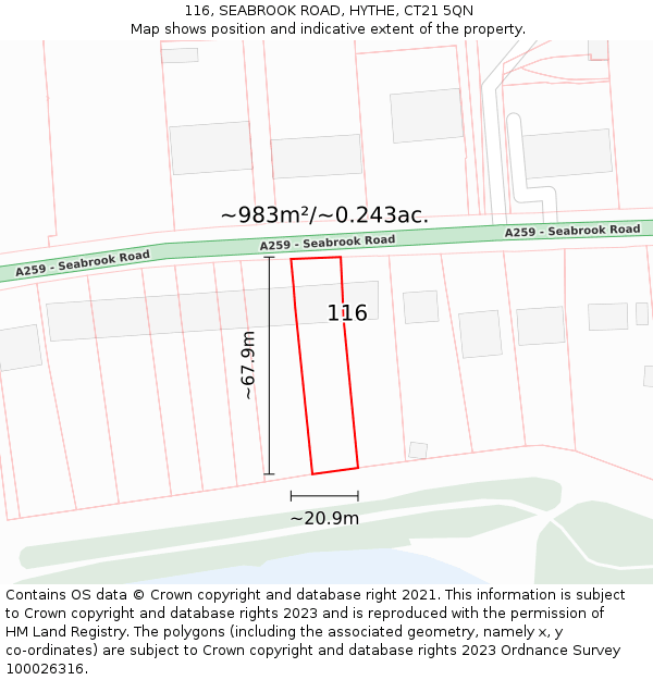 116, SEABROOK ROAD, HYTHE, CT21 5QN: Plot and title map