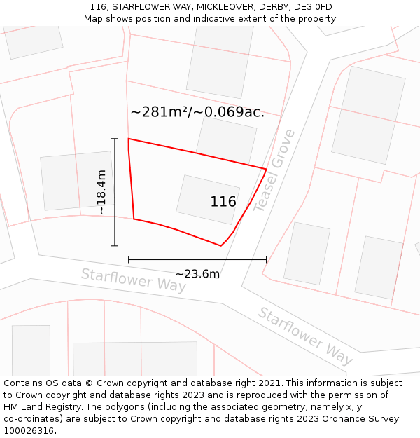 116, STARFLOWER WAY, MICKLEOVER, DERBY, DE3 0FD: Plot and title map