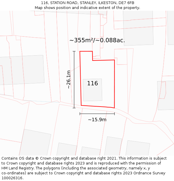 116, STATION ROAD, STANLEY, ILKESTON, DE7 6FB: Plot and title map