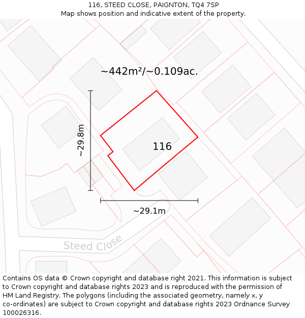 116, STEED CLOSE, PAIGNTON, TQ4 7SP: Plot and title map