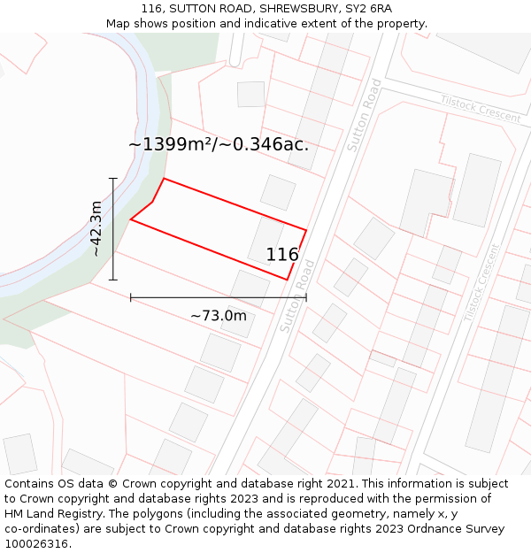 116, SUTTON ROAD, SHREWSBURY, SY2 6RA: Plot and title map