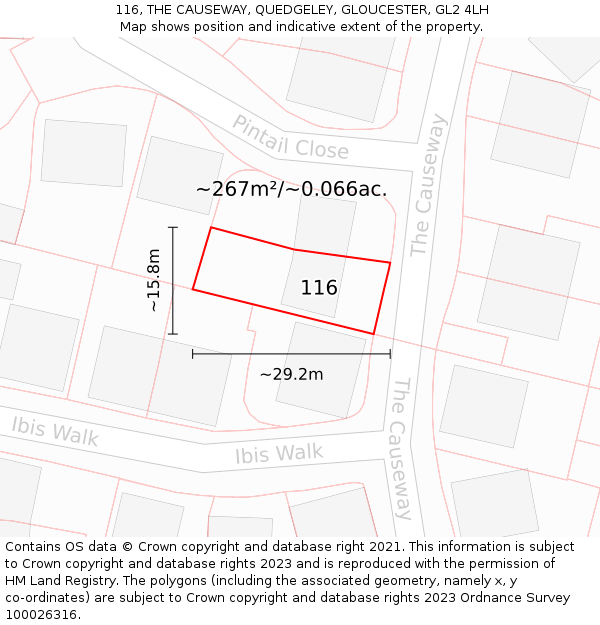 116, THE CAUSEWAY, QUEDGELEY, GLOUCESTER, GL2 4LH: Plot and title map