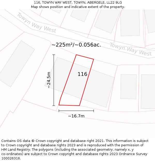 116, TOWYN WAY WEST, TOWYN, ABERGELE, LL22 9LG: Plot and title map