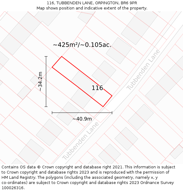 116, TUBBENDEN LANE, ORPINGTON, BR6 9PR: Plot and title map