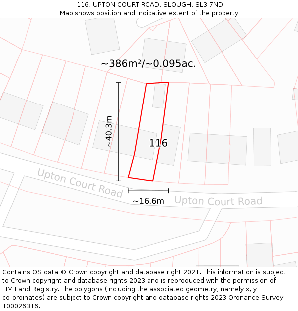 116, UPTON COURT ROAD, SLOUGH, SL3 7ND: Plot and title map
