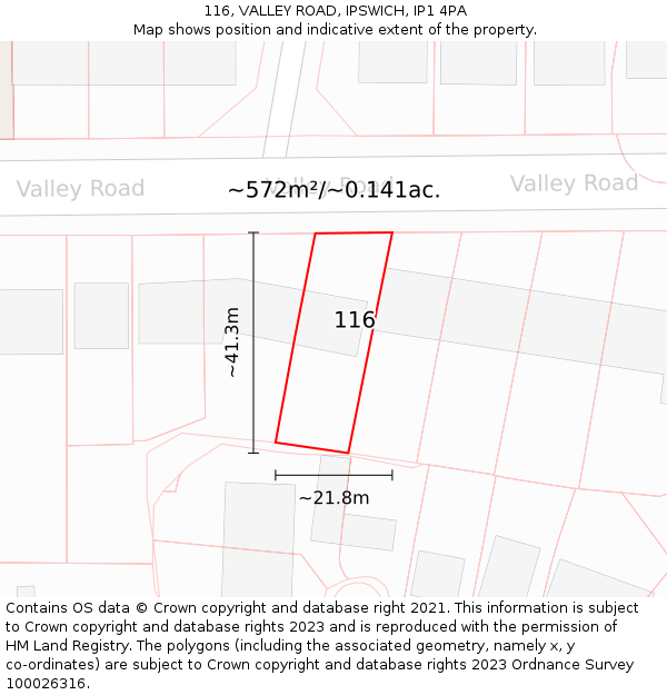 116, VALLEY ROAD, IPSWICH, IP1 4PA: Plot and title map