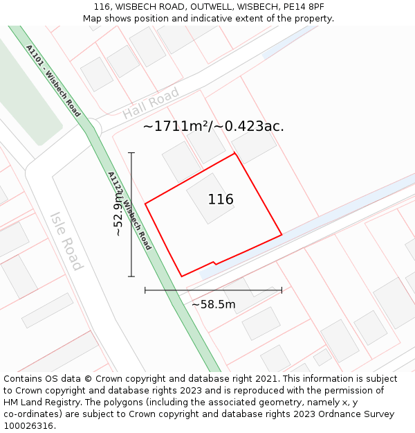 116, WISBECH ROAD, OUTWELL, WISBECH, PE14 8PF: Plot and title map