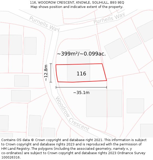 116, WOODROW CRESCENT, KNOWLE, SOLIHULL, B93 9EQ: Plot and title map