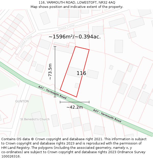 116, YARMOUTH ROAD, LOWESTOFT, NR32 4AQ: Plot and title map