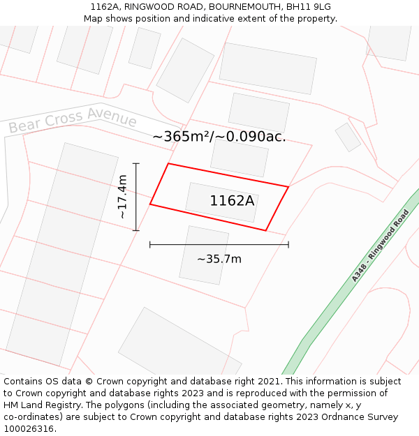 1162A, RINGWOOD ROAD, BOURNEMOUTH, BH11 9LG: Plot and title map