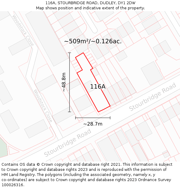 116A, STOURBRIDGE ROAD, DUDLEY, DY1 2DW: Plot and title map