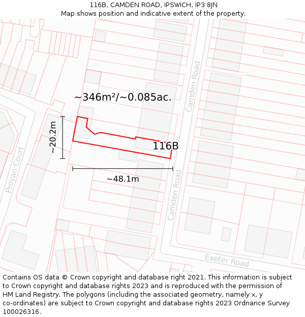 116B, CAMDEN ROAD, IPSWICH, IP3 8JN: Plot and title map