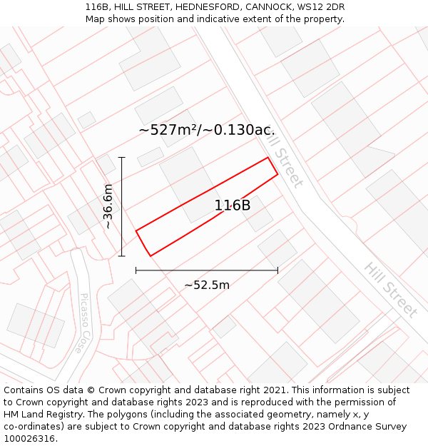 116B, HILL STREET, HEDNESFORD, CANNOCK, WS12 2DR: Plot and title map