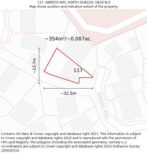117, ABBOTS WAY, NORTH SHIELDS, NE29 8LS: Plot and title map